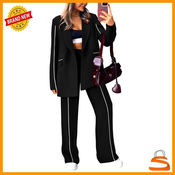 Jackets & Blazers - Oversized Blazer Wide Leg Pants Suit Set Business Casual Chic Professional